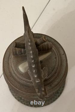 Vintage Tim Mather Studio Pottery Ceramic Fish Sturgeon Vessel With Lid