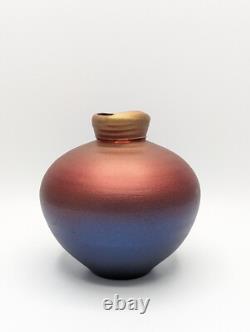 Vintage Tom Krueger 5 Iridescent Red Blue Vase Studio Art Pottery Signed 1999