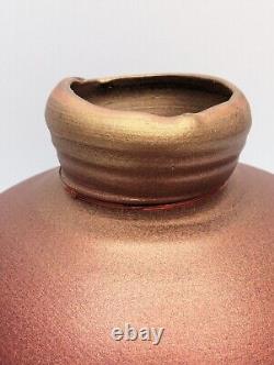 Vintage Tom Krueger 5 Iridescent Red Blue Vase Studio Art Pottery Signed 1999