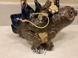 Vintage Tommy R. Clark Studio Pottery Stegosaurus Dinosaur Teapot Kentucky Art