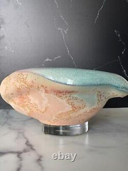 Vintage Tony Evans California Raku Studio Pottery Abstract Pastel Bowl 13