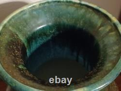 Vintage Tony Evans Pottery Raku Studio Art Large Vase Bronze Metal Collar Signed