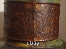 Vintage Tony Evans Pottery Raku Studio Art Large Vase Bronze Metal Collar Signed