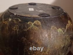 Vintage Tony Evans Pottery Raku Studio Art Large Vase Bronze Metal Collar Signed
