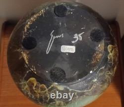 Vintage Tony Evans Pottery Raku Studio Art Large Vase Bronze Metal Collar Signed