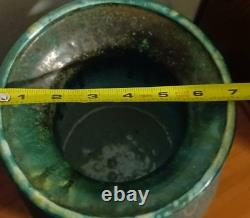 Vintage Tony Evans Pottery Raku Studio Art Large Vase Bronze Metal Collar Signed