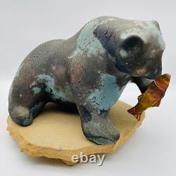 Vintage Tony Evans Raku Bear Studio Pottery Signed Numbered with Signed Base