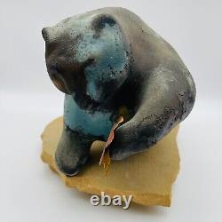 Vintage Tony Evans Raku Bear Studio Pottery Signed Numbered with Signed Base
