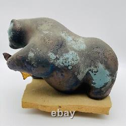 Vintage Tony Evans Raku Bear Studio Pottery Signed Numbered with Signed Base