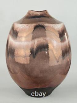 Vintage Tony Evans Raku Studio Pottery Vase Signed Copper Glaze 17 Large