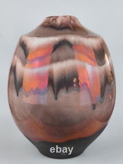 Vintage Tony Evans Raku Studio Pottery Vase Signed Copper Glaze 17 Large