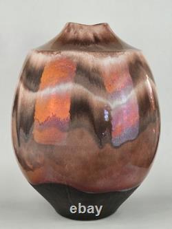 Vintage Tony Evans Raku Studio Pottery Vase Signed Copper Glaze 17 Large