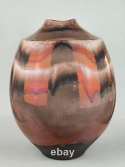 Vintage Tony Evans Raku Studio Pottery Vase Signed Copper Glaze 17 Large