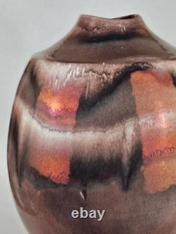 Vintage Tony Evans Raku Studio Pottery Vase Signed Copper Glaze 17 Large