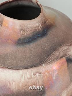 Vintage Tony Evans Raku Studio Pottery Vase Signed Copper Glaze 17 Large