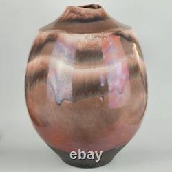 Vintage Tony Evans Raku Studio Pottery Vase Signed Copper Glaze 17 Large