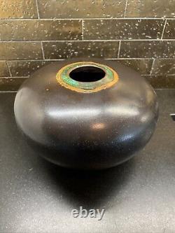 Vintage Tony Evans Signed Copper Raku Studio Iridescent Pottery Vase / Bowl