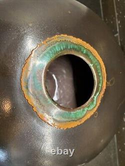 Vintage Tony Evans Signed Copper Raku Studio Iridescent Pottery Vase / Bowl