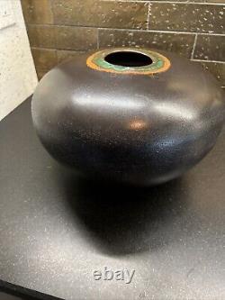 Vintage Tony Evans Signed Copper Raku Studio Iridescent Pottery Vase / Bowl
