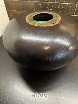 Vintage Tony Evans Signed Copper Raku Studio Iridescent Pottery Vase / Bowl