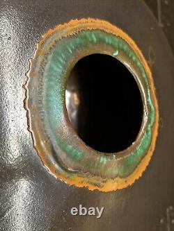 Vintage Tony Evans Signed Copper Raku Studio Iridescent Pottery Vase / Bowl