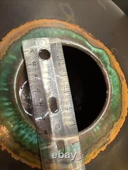 Vintage Tony Evans Signed Copper Raku Studio Iridescent Pottery Vase / Bowl