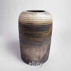 Vintage Toshiko Takaezu Style Studio Pottery Ridged Vase Large 12h