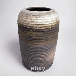 Vintage Toshiko Takaezu Style Studio Pottery Ridged Vase Large 12h