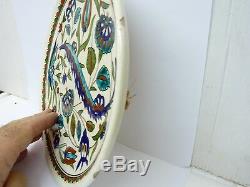 Vintage Turkish Kütahya Studio Pottery Hand-Painted Plate, Marked, D 21.3 cm