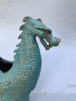 Vintage Turquoise Double Headed Dragon Studio Pottery Vase READ Signed B Lewis