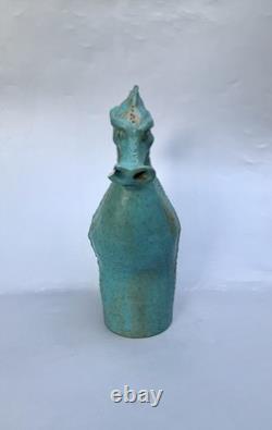 Vintage Turquoise Double Headed Dragon Studio Pottery Vase READ Signed B Lewis
