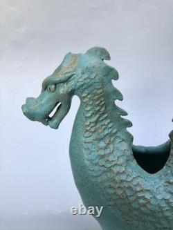 Vintage Turquoise Double Headed Dragon Studio Pottery Vase READ Signed B Lewis