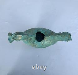 Vintage Turquoise Double Headed Dragon Studio Pottery Vase READ Signed B Lewis