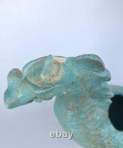 Vintage Turquoise Double Headed Dragon Studio Pottery Vase READ Signed B Lewis