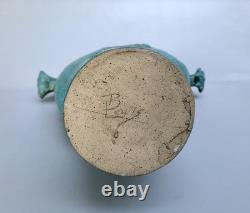 Vintage Turquoise Double Headed Dragon Studio Pottery Vase READ Signed B Lewis