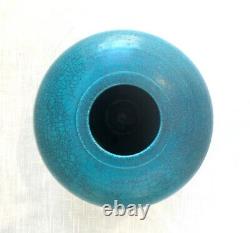 Vintage Turquoise/Teal Raku Studio Art Pottery Vase/Pot, Signed Les Mitchell