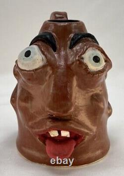 Vintage Ugly Face Jug Voodoo Folk Art Pottery Devil Handle Vase Teeth Eyes OOAK