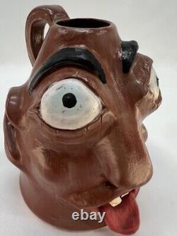 Vintage Ugly Face Jug Voodoo Folk Art Pottery Devil Handle Vase Teeth Eyes OOAK