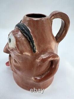 Vintage Ugly Face Jug Voodoo Folk Art Pottery Devil Handle Vase Teeth Eyes OOAK