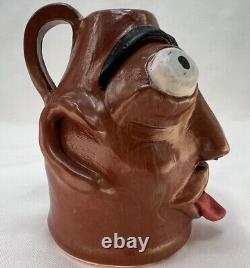 Vintage Ugly Face Jug Voodoo Folk Art Pottery Devil Handle Vase Teeth Eyes OOAK