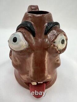 Vintage Ugly Face Jug Voodoo Folk Art Pottery Devil Handle Vase Teeth Eyes OOAK