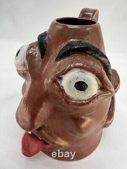 Vintage Ugly Face Jug Voodoo Folk Art Pottery Devil Handle Vase Teeth Eyes OOAK