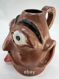 Vintage Ugly Face Jug Voodoo Folk Art Pottery Devil Handle Vase Teeth Eyes OOAK