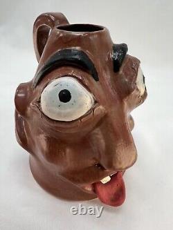 Vintage Ugly Face Jug Voodoo Folk Art Pottery Devil Handle Vase Teeth Eyes OOAK