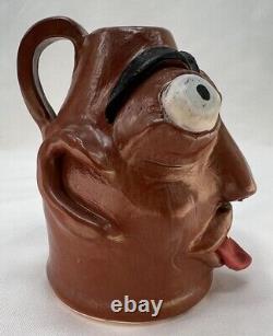 Vintage Ugly Face Jug Voodoo Folk Art Pottery Devil Handle Vase Teeth Eyes OOAK