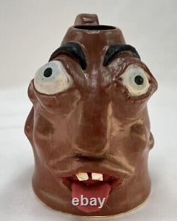 Vintage Ugly Face Jug Voodoo Folk Art Pottery Devil Handle Vase Teeth Eyes OOAK