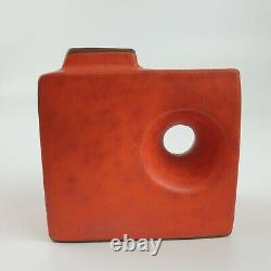 Vintage Unusual Studio Pottery Red Glazed Chimney Vase Unmarked 9.5cm x 9.5cm