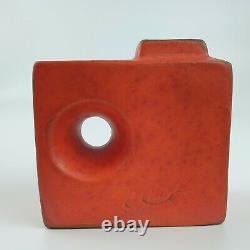 Vintage Unusual Studio Pottery Red Glazed Chimney Vase Unmarked 9.5cm x 9.5cm