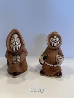 Vintage Uruguay studio pottery figurine With A Kneeling Monk In Prayer & Wine