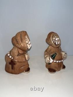 Vintage Uruguay studio pottery figurine With A Kneeling Monk In Prayer & Wine